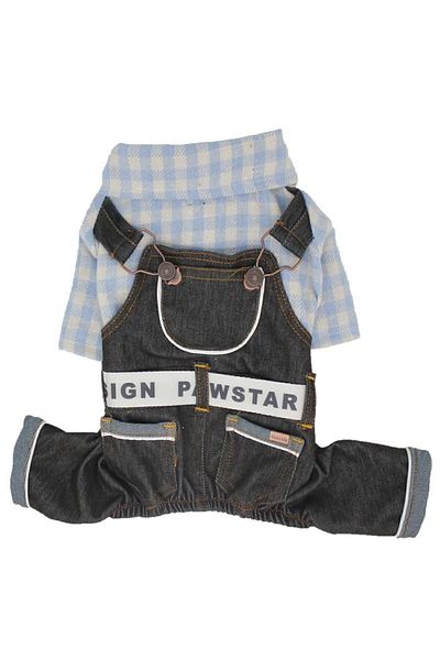 Pawstar Baby Blue Plaid Gardener Jumpsuit Cat Dog Jumpsuit Cat Dog Outfit - S