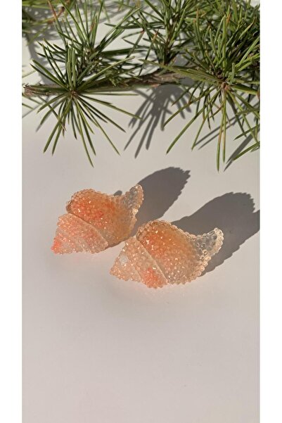 MISS GOLDEN Şeffaf Epoksi Içerisinde Turuncu Renkli Istiridye Küpe Gümüş Akse...