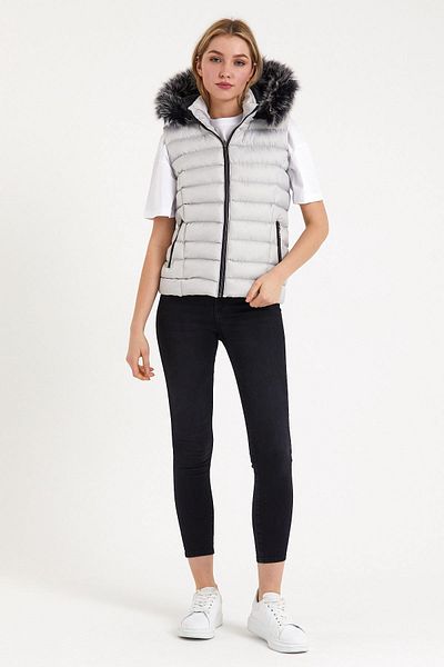 S&V TEKSTİL Women's Stone Color Puffer Short Vest Coat
