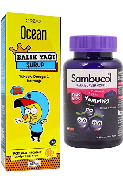 Ocean Balık Yağı Şurup Portakal Aromalı 150 ml + Sambucol Plus Kids Yummies 6...