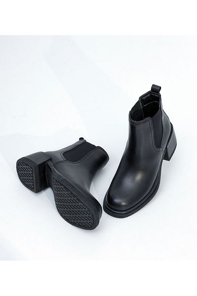 Bulls & Gulls Genuine Leather Thick Heeled Women's Chelsea Boots