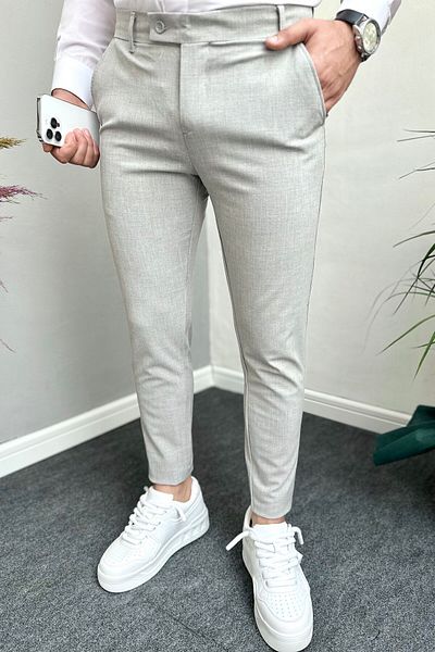 DOPPİO'N DENİM Men's Gray Flexible Lycra Slim Fit Fabric Trousers