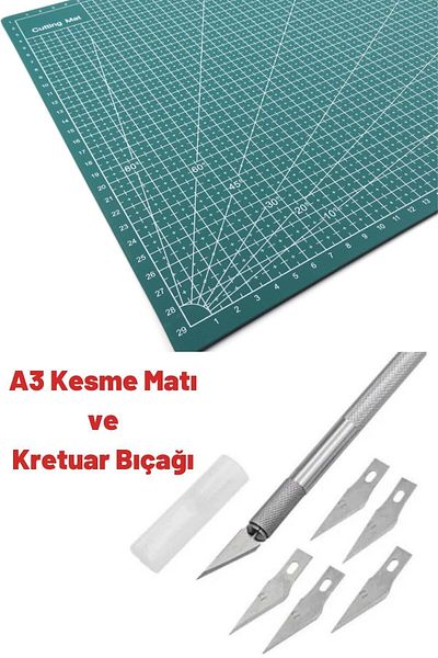 O&S Oyun ve Sanat Eğlen-Üret A3 Cutting Mat - Work Pad, Mat Art Pad, Crete, Plastic Wooden Knife, Scalpel