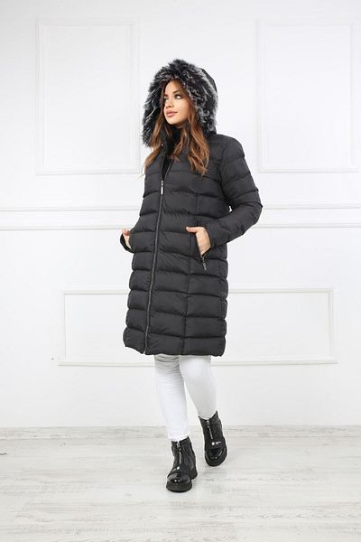 S&V TEKSTİL Women's Black Puffer Long Coat