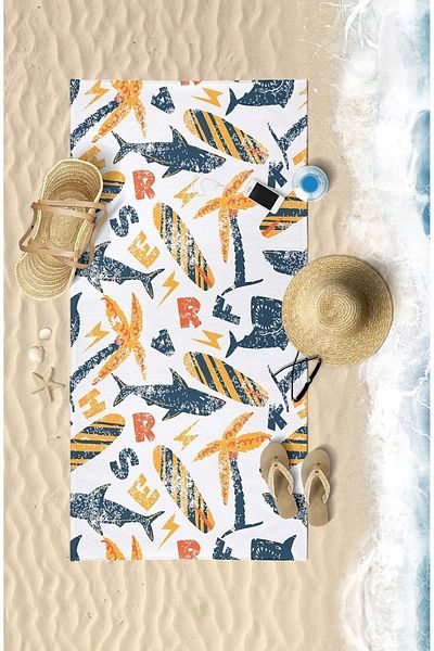VEVİEN HOME Prosop de plajă Shark Summer Printed Digital 75x150 Cm