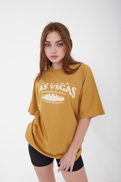 Mad&Calf Unisex Oversize Las Vegas εμπριμέ κίτρινο μπλουζάκι