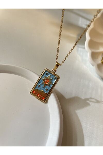 Nour Co Tarot Güneş Gökyüzü Harfli Çelik Kolye