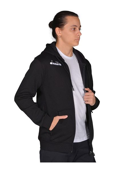 Diadora Imola - Мъжки черен памучен спортен суичър с цял цип - Ddtam1050049