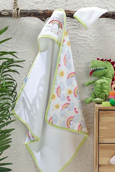 VEVİEN HOME Digital Printed Embroidered Baby Towel Pouch Light Green