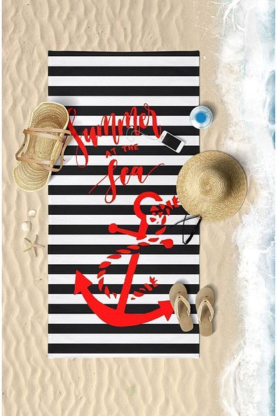 VEVİEN HOME Summer Anchor Printed Digital 75x150 Cm Prosop de Plaja
