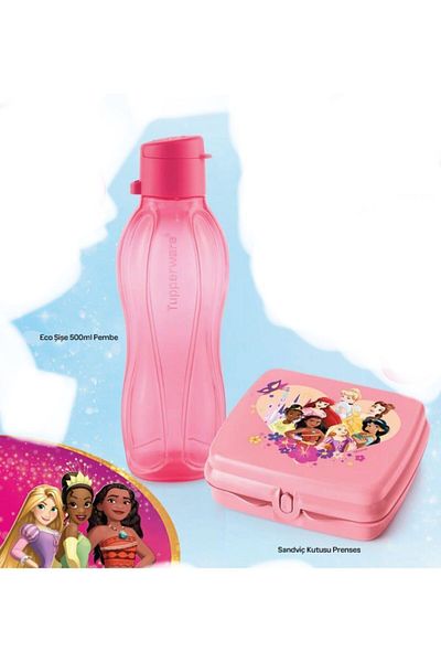 Tupperware Eco Princess Set - 500ml Bottle and Pink Sandwich Box