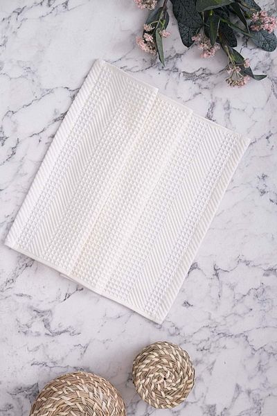 VEVİEN HOME Ripicca 100% Cotton | Pique Dish Drying | 3 Piece Pique Kitchen Towel Set | 30x50 Cm Cream