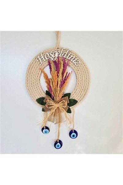 Baby Design Στολίδι πόρτας Welcome Blessings Weed Dry Flowering Ακατέργαστο βαμβακερό σχοινί Διακοσμητικό ατσάλινο στολίδι πόρτας