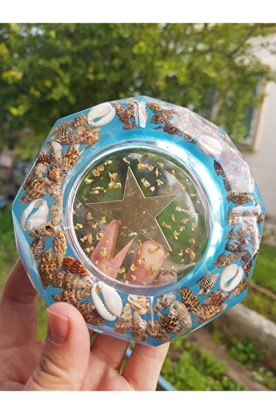 F48HEDİYELİK Küllük Epoksi El Yapımı Deniz Kabuklu Büyük Küllük