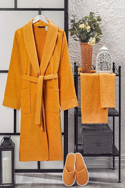 VEVİEN HOME Set halat de baie 4 piese din catifea Jacquard Muștar