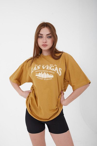 Mad&Calf Unisex Oversize Las Vegas εμπριμέ κίτρινο μπλουζάκι