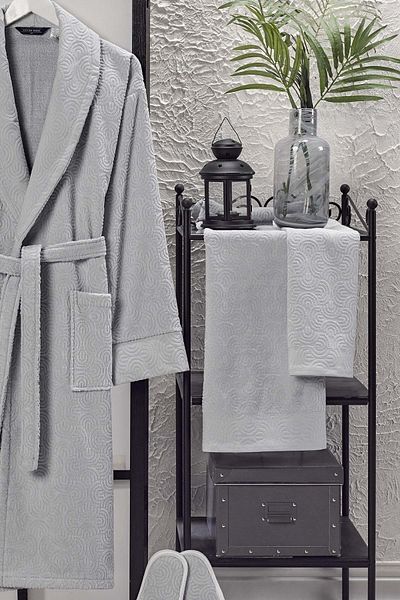 VEVİEN HOME Set halat de baie din catifea Jacquard 4 piese Gri deschis