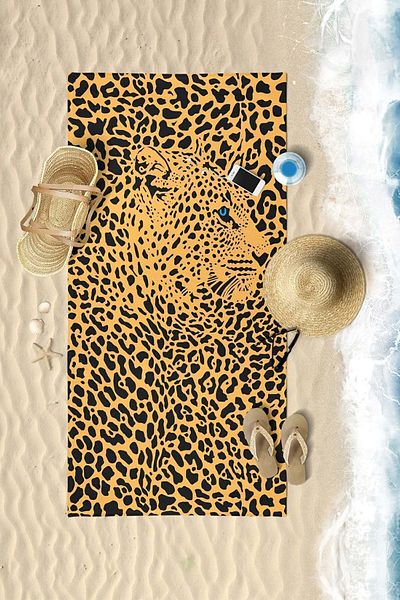 VEVİEN HOME Prosop de plajă cu model leopard, imprimat digital, 75x150 cm