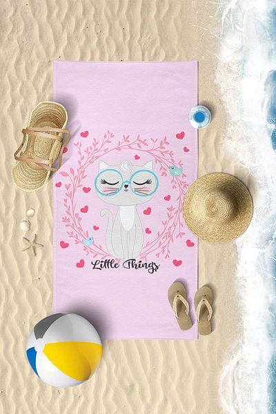 VEVİEN HOME Cute Cat Digital Printed 70x140 Cm Kids Beach Towel