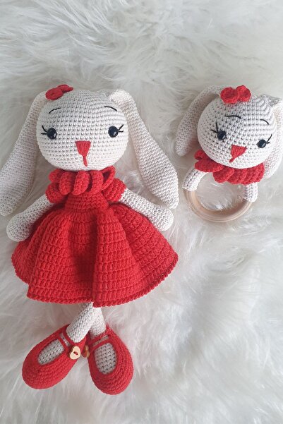 kelebeginruyasihobievi Amigurumi Organik Kırmızı Elbiseli Uyku Arkadaşı Tavşa...