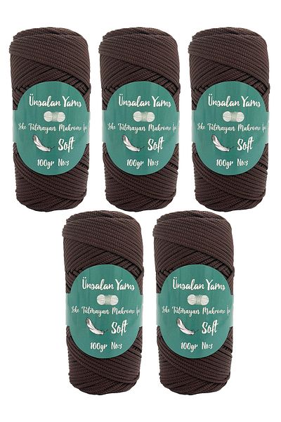 ÜNSALAN HOBİ Premium Polyester 100gr - Συσκευασία 5 τσάντες από καφέ νήματα, 120mt 2mm Supla Runner