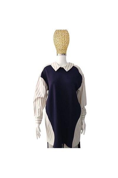 LOREEN FASHİON Steel Colored Knitted Shirt Detailed Long Tunic for Women