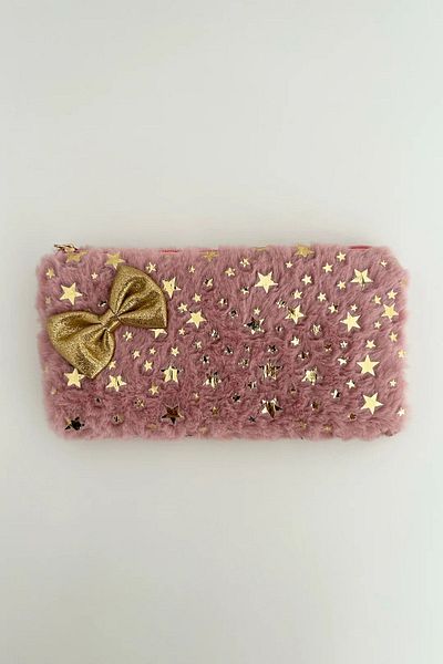 feinas Pink Bow Plush Clutch - 22X12Cm