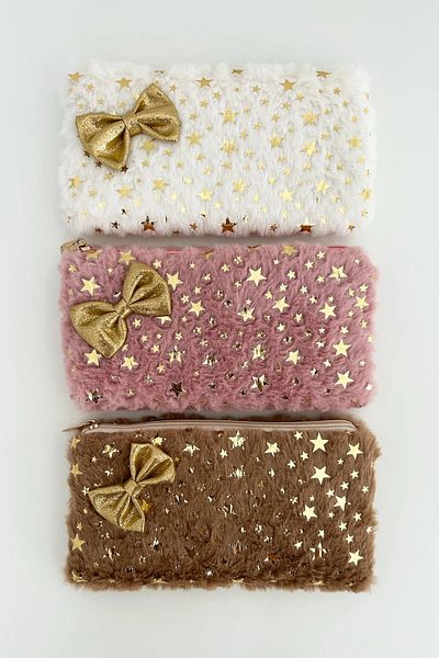 feinas Καφέ Λούτρινο Φιόγκος Clutch - 22X12CM