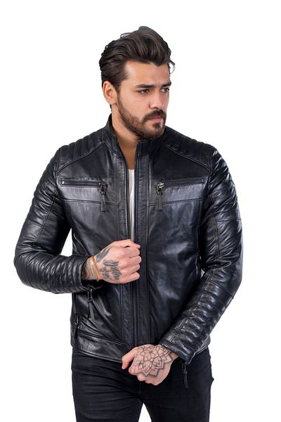 BATU DERİ Genuine Leather Men's Black Leather Jacket