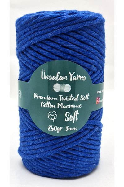 ÜNSALAN HOBİ Σκάλισμα Macrame Twine Parliament Blue Σκαλιστό Βαμβακερό Σχοινί Μακραμέ 3mm 250gr 75mt