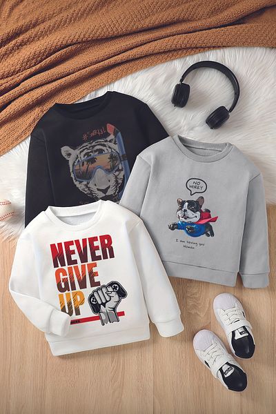 MYADA Set de hanorace pentru copii Style Premium din 3 piese - Decolteu Crew Code16533-16864-17257