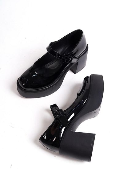 Modabuymus BİZA Black Patent Leather Thick Platform Heeled Mary Jane Casual Shoes