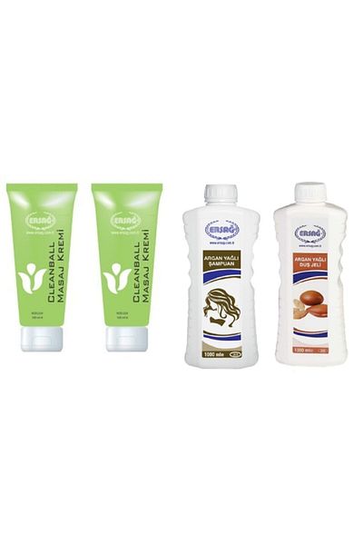 Ersağ Cleanball Massage Cream - 200 ml x 2, Argan Oil Shampoo 1000ml and Shower Gel 1000ml