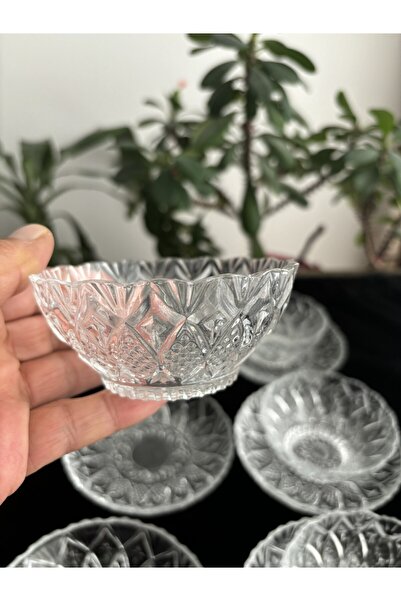 DİBA AVM 12 Pieces Luxury Glass Snack Bowl Set for 6 People - Dessert and Treat