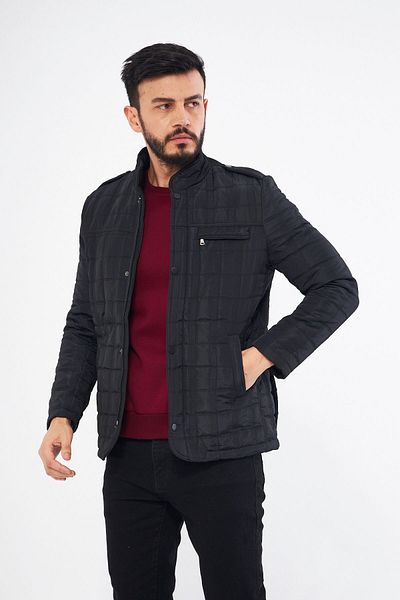 S&V TEKSTİL Men's Black Patterned Quilted Coat Parka