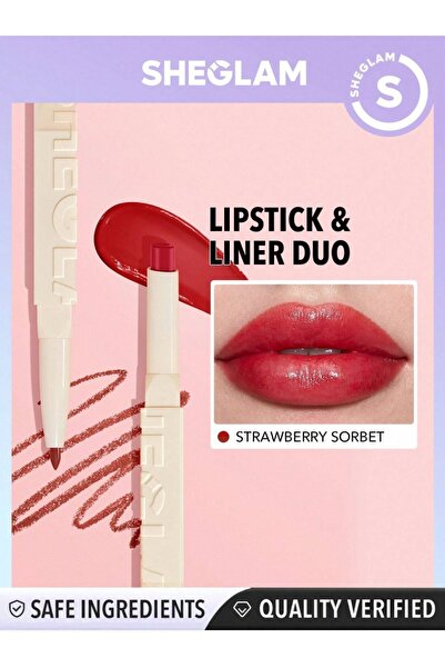 SHEGLAM GLAM 101 LIPSTICK & LINER DUO, dudak kalemi ve ruj kalem, 2in1