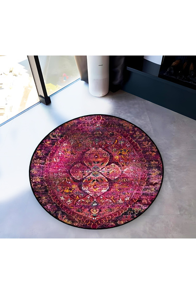 Rugs Modern Halı Purple Shades Traditional Motif Patterned Round Woven Base V...