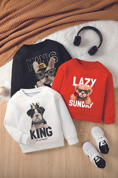 MYADA Hanorac pentru copii Style Premium - Set de 3 piese cu gât crew, Cod12786-14013-13994