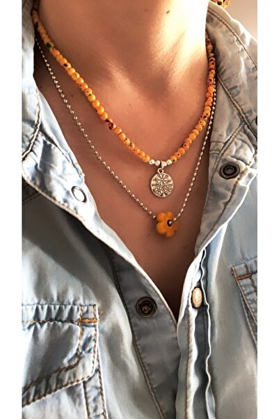 by özllem Cam Boncuklu Papatya Kolye Tasarım Set