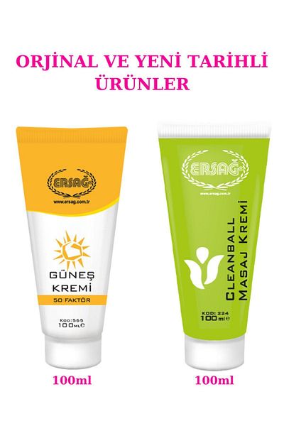 Ersağ Sun Cream 50 Factor 100 Ml And Clean Ball Massage Cream 100 Ml