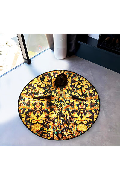 Rugs Modern Halı Yellow Black Themed Motif Abstract Women Patterned Round Wov...