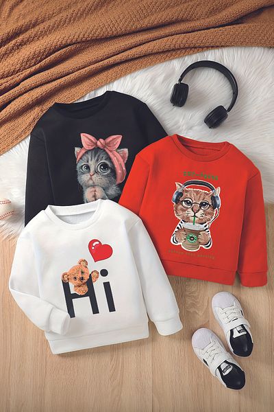 MYADA Hanorac pentru copii Style Premium - Set de 3 piese cu gât crew, Cod19486-20503-20505