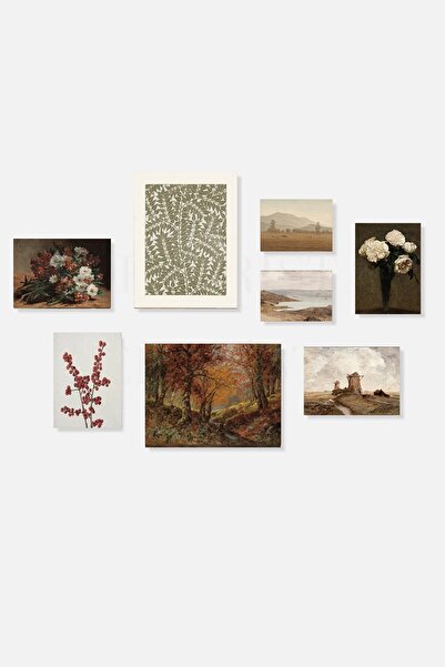 HOME DEKORİSTA Çerçevesiz 8'li Poster Seti, , Vintage Resim, Tablo, Çiçek, Ma...
