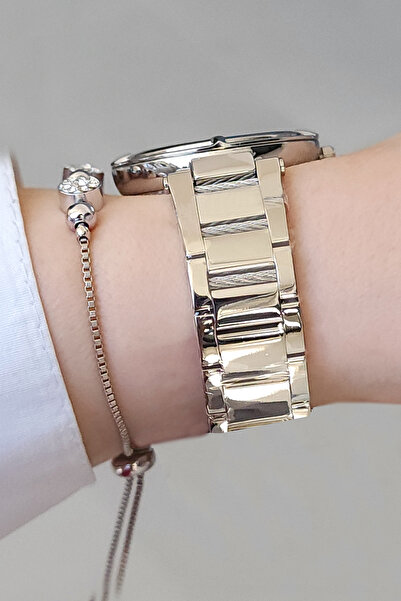 Daniel Klein Women's Wristwatch Bracelet Set with Metallic Rope