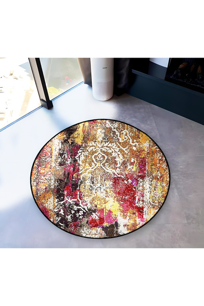 Rugs Modern Halı Multicolored Traditional Motif Patterned Round Woven Base Vi...