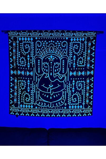 WANDER TAPESTRY Shining Ganesha / Blacklight ile Parlayan Duvar Örtüsü Neon UV Aktif Tapestry
