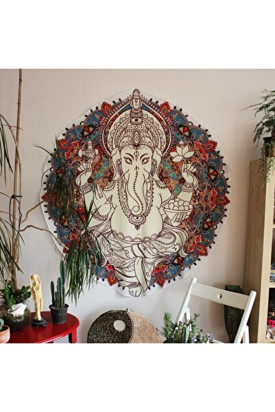WANDER TAPESTRY Tapiserie de perete rotundă Ganesha bej 150x150
