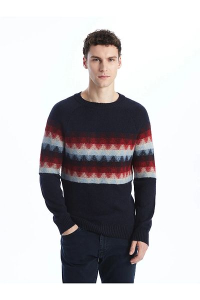 LC Waikiki Navy Blue Men's Knitwear Sweater - Crew Neck, Long Sleeve