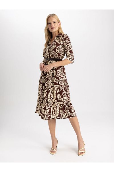 DeFacto Floral Print Collared Shirt Midi Dress
