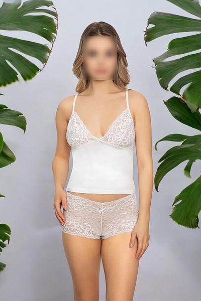 White Velvet Lace Detailed Women's Athlete Panty Camisole Set - Wvs60.5.Al25